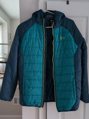 Under Armour Boys Blue Green Youth XL Cold Gear Winter Puffer Coat/Jacket